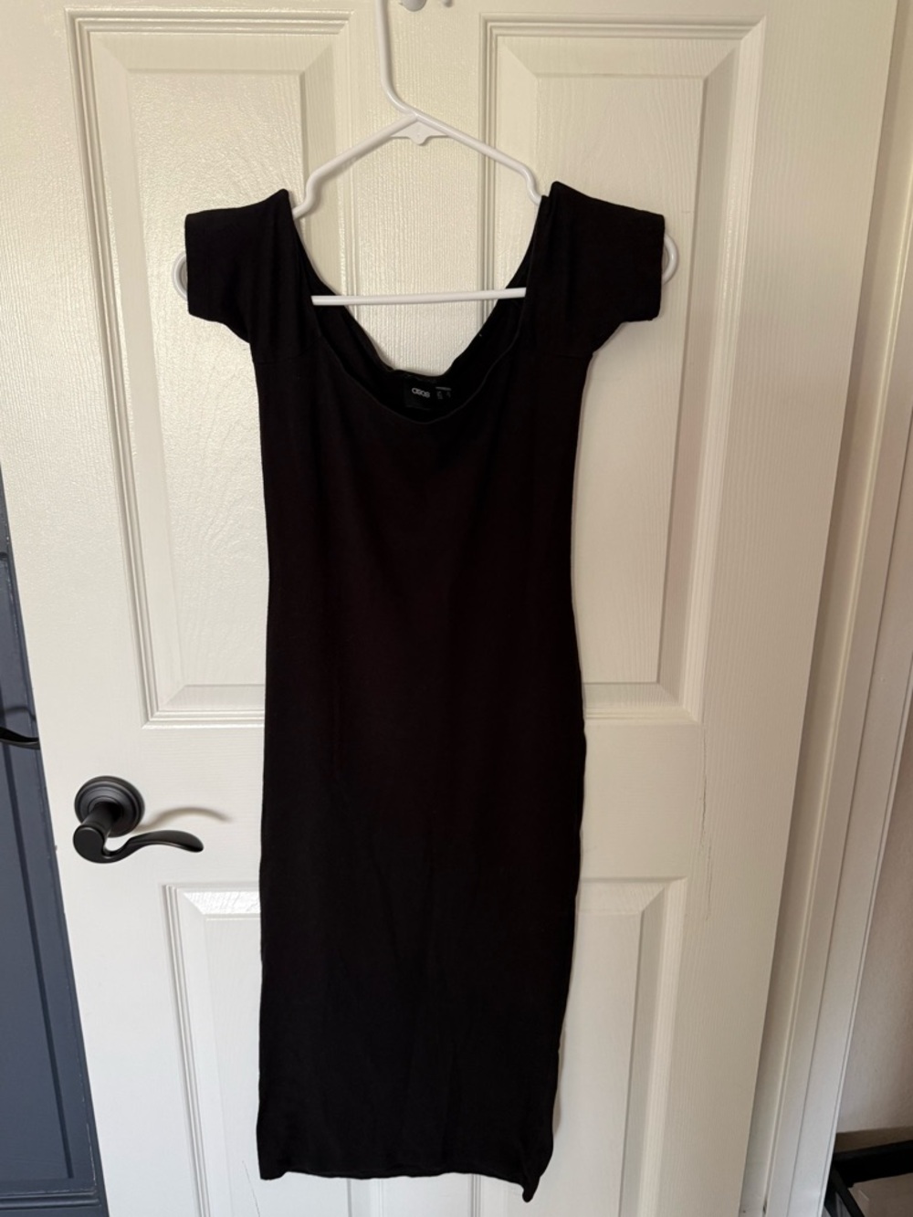 ASOS Little Black Midi Dress Fitted Bodycon Cap Sleeve Women Size 4 VINTAGE Y2K - Picture 4 of 6